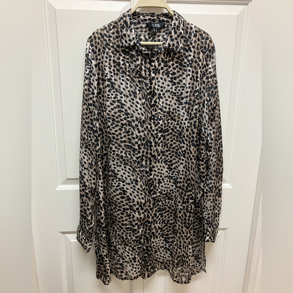 Long Tall Sally leopard print long blouse or tunic, long sleeve, brown, 12